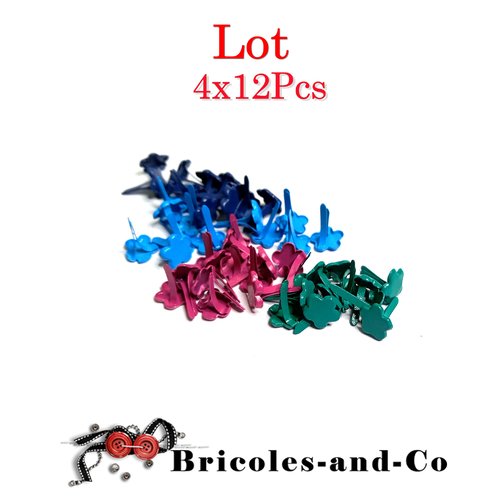 Fleur brad turquoise fuchsia bleu-marine et vert 4x12pcs