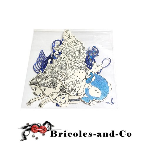 Sirène lot decoupe  bleue tampon 6pcs+ 14pcs déco