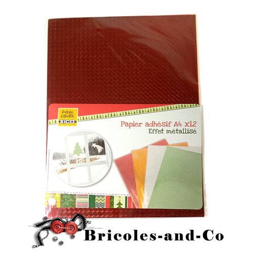 Noël  papier a4 adhésif métallisé  rouge 12 feuilles