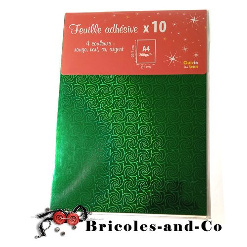 Noël  papier a4 adhésif métallisé  vert  10 feuilles