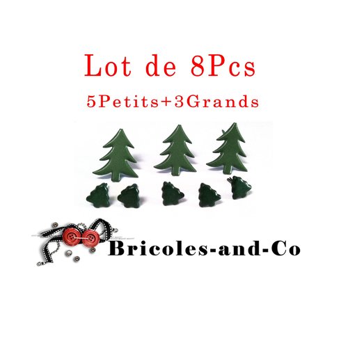 Brads sapin, attaches parisiennes noël,  scrapbooking décoration, vert. n°602 .lot de 8pcs : 5petits et 3grands 