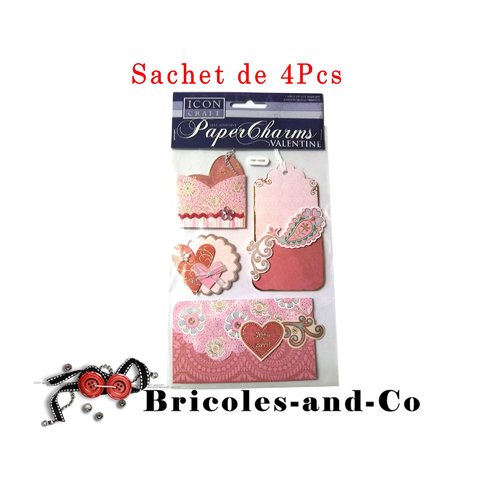 Set embellissement valentin a, décoration rose, enveloppe, tag, pochette et rond. pour toute vos créations st valentin. (4pcs). n°815
