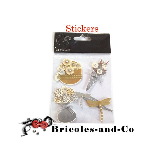 Stickers  fleurs dorées et argentés avec strass et demie perle. embellissements scrap bouquets 3d.