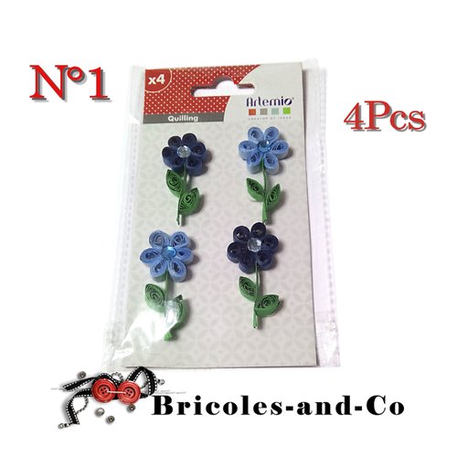 Fleur bleue  quilling n°1 stickers artemio en papier  lot de 4pcs