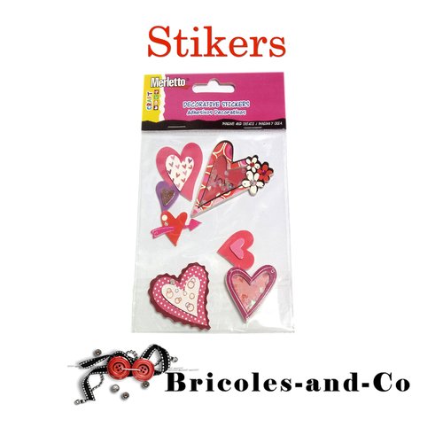Cœur décoratives stickers  cœur sachet de 6pcs couleur rose et rouge