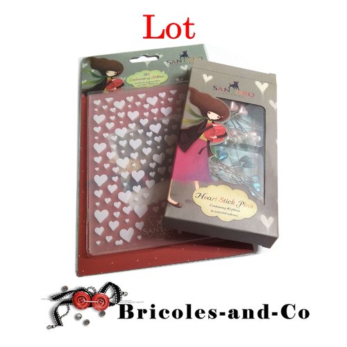 Cœur lot : dossier de gaufrage et stick pins 40pcs . marque santoro