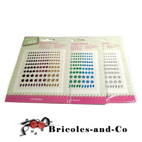Fleurs pierres autocollantes 3sachets