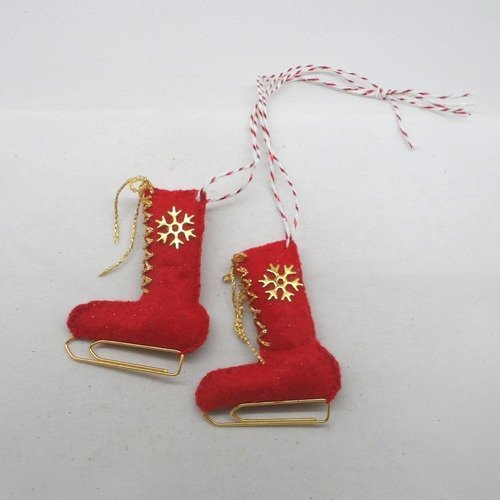 N°62 paire de patins à glace n°17 rouge à paillette lame flocon lacet or ficelle blanche et rouge