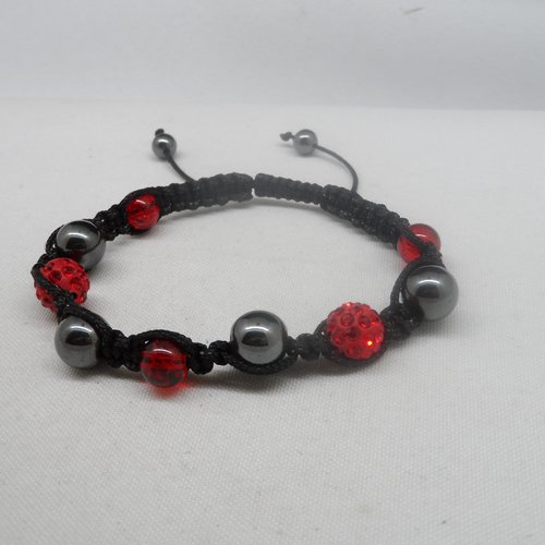 N°76 bracelet  shamballa perles strass rouge cordelette noir n°36