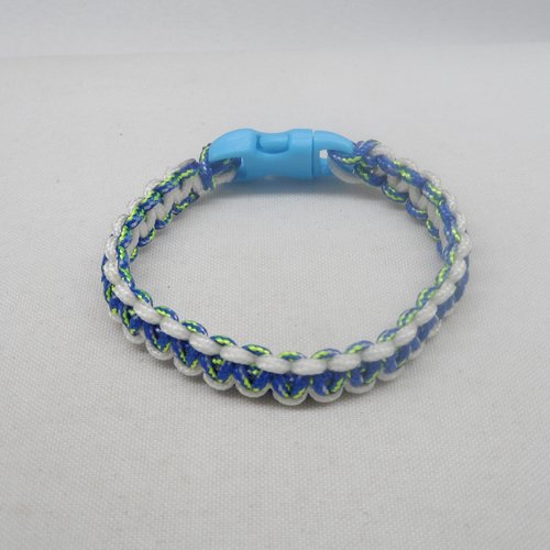 N°112 bracelet en para corde bleu blanc vert clip attache bleu  n°4