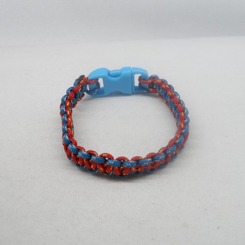 N°112 bracelet en para corde bleu rouge clip attache bleu  n°6