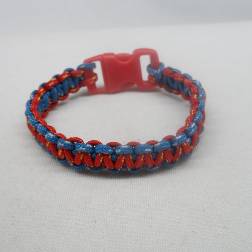 N°112 bracelet en para corde bleu rouge clip attache rouge  n°7