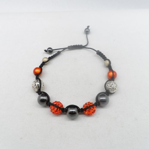 N°76 bracelet  shamballa perles strass orange cordelette noir n°40