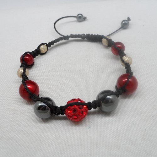 N°76 bracelet  shamballa perles strass rouge cordelette noir n°43