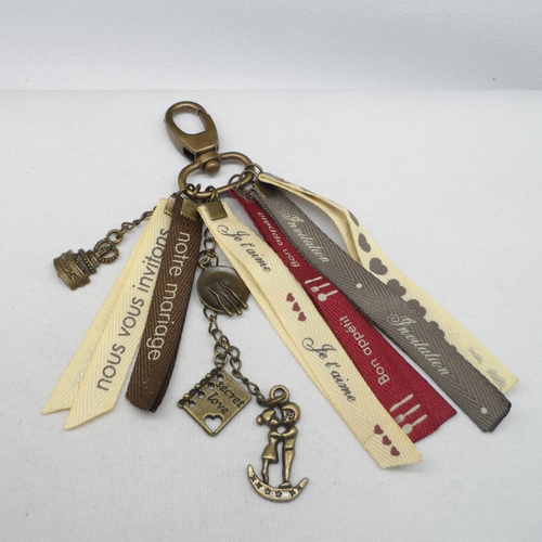 N°48 porte-clés ou bijou de sac à rubans à messages et breloques n°1901