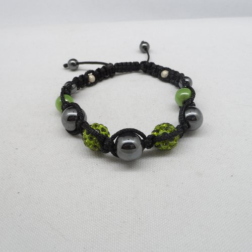N°76 bracelet  shamballa perles strass vert cordelette noir n°51