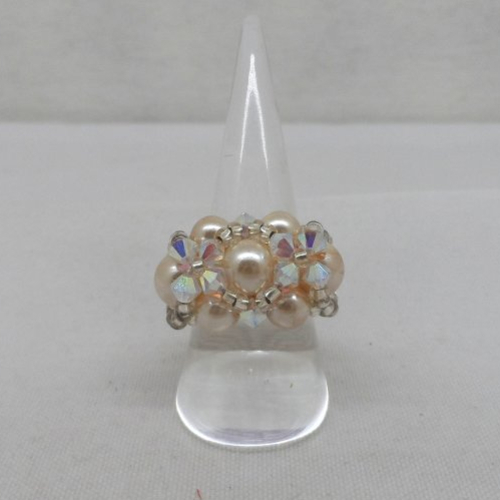 N°31 bague en cristal swarovski perles renaissance rocailles couleur ivoire transparent  argenté 