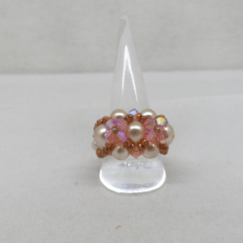 N°31 bague en cristal swarovski perles renaissance rocailles couleur rose  et doré