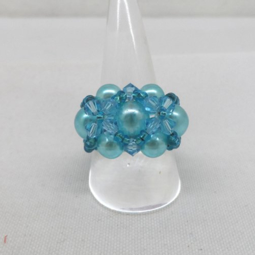 N°31 bague en cristal swarovski perles renaissance rocailles couleur bleu