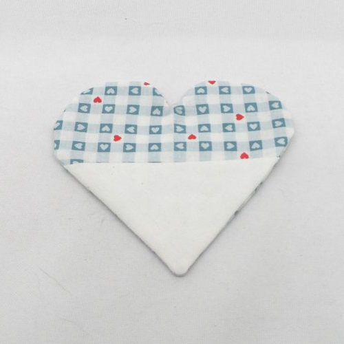 N°69 marque page cœur tissu  à "carreaux vichy "  fond blanc bleu vert cœurs  rouges