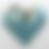 N° 69 marque page cœur tissu  bleu turquoise et chocolat à fleurs et rayures