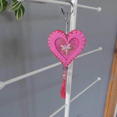 N°43 porte clé cœur rose en mousse pour saint valentin 