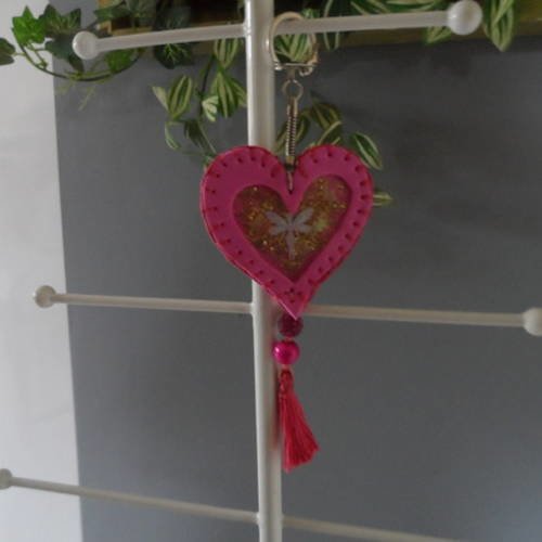 N°43 porte clé cœur fuchsia en mousse pour saint valentin 