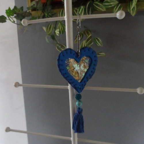 N°43 porte clé cœur bleu en mousse pour saint valentin 