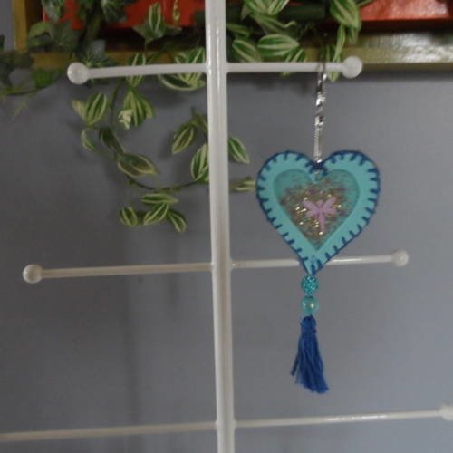 N°43 porte clé cœur bleu turquoise en mousse pour saint valentin 