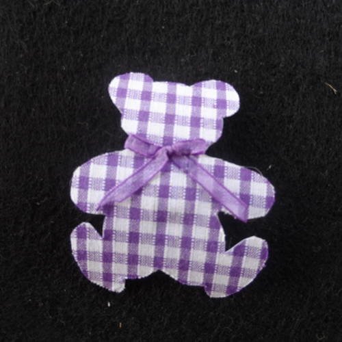 N°70 barrette clip clap ourson  tissu vichy violet et blanc petit nœud  organza violet 