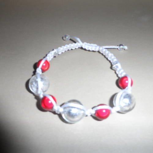 N°76 bracelet  shamballa blanc rouge argent n°11