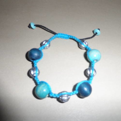 N°76 bracelet  shamballa bleu enfant perles bois n°13