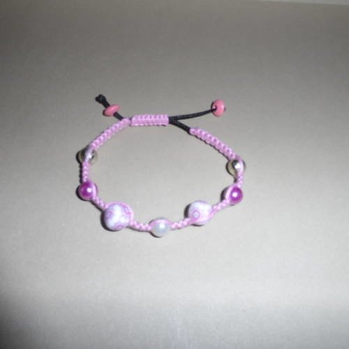 N°76 bracelet  shamballa rose  enfant perles blanche rose  fleurs n°20