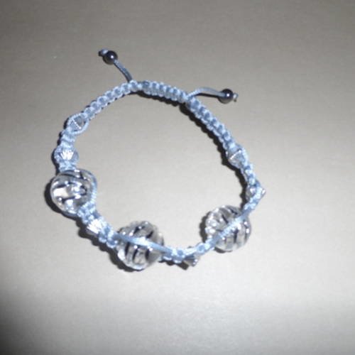 N°76 bracelet  shamballa perles transparentes argentés cordelette grise  adulte n°24