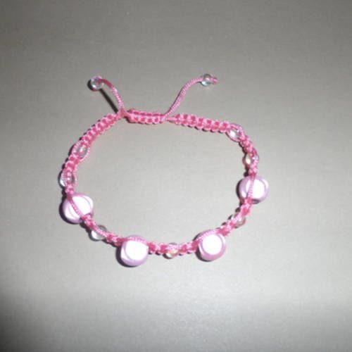 N°76 bracelet  shamballa perles magique  brillant rose cordelette rose adulte n°28
