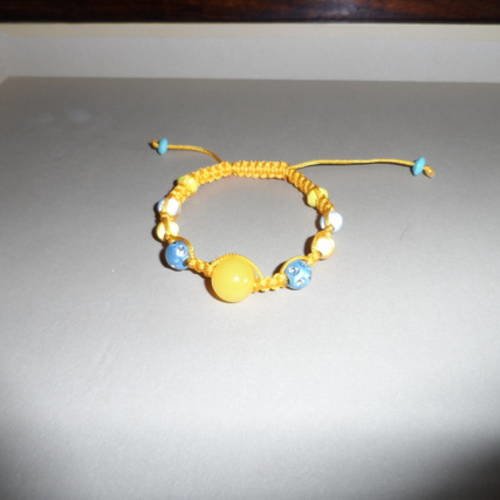 N°76 bracelet  shamballa perles magique  brillant jaune gris  cordelette jaune adulte n°31