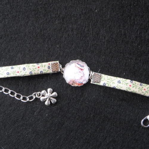 N°80 bracelet enfant cabochon 16mm sarah kay tissu fleurs 