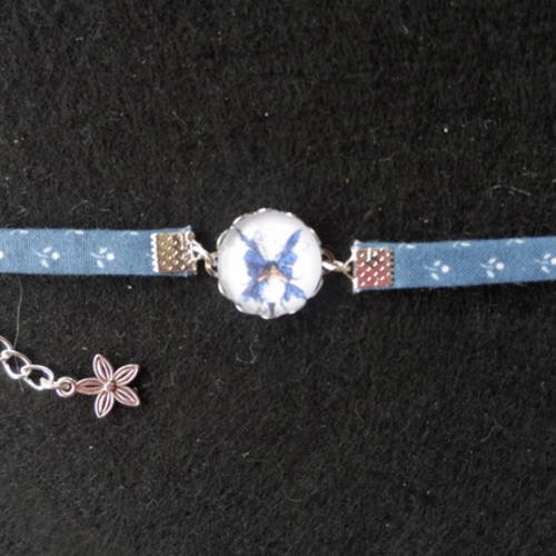 N°80 bracelet enfant cabochon 16 mm  papillon fée  tissu fleuri  breloque fleur 