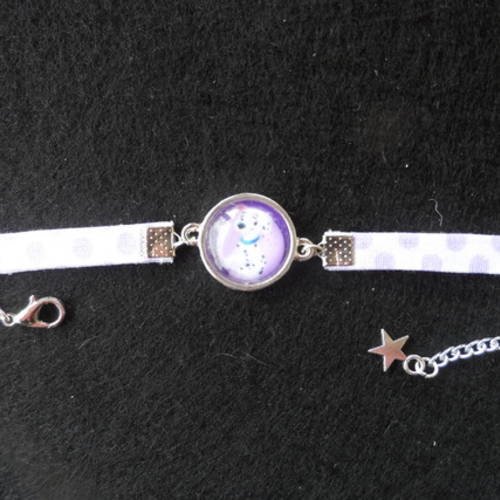 N°80 bracelet enfant cabochon 16 mm  chien  tissu pois breloque étoile 