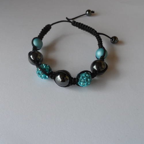 N°76 bracelet  shamballa perles strass bleu cordelette noir n°2