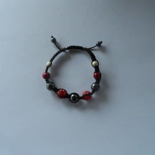 N°76 bracelet  shamballa perles strass rouges cordelette noir  n°6