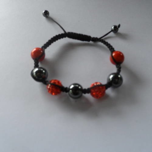 N°76 bracelet  shamballa perles strass orange cordelette noir n°8