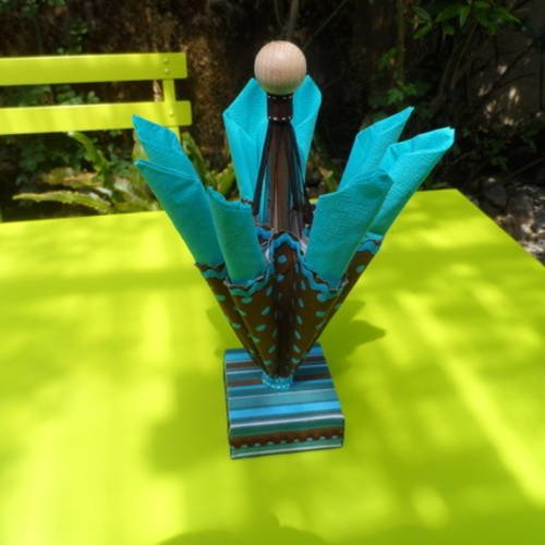 N° 90 parapluie porte serviette en tissu  bleu turquoise et chocolat