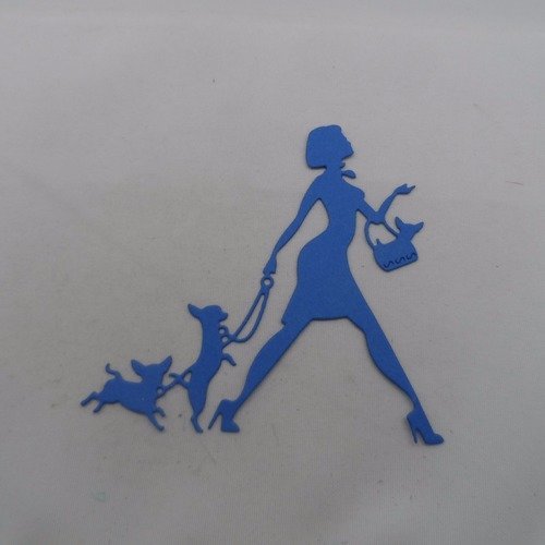 N°850  d'une femme aux trois chiens chihuahua   en papier bleu foncé  découpage fin