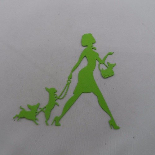 N°850  d'une femme aux trois chiens chihuahua   en papier vert  découpage fin 