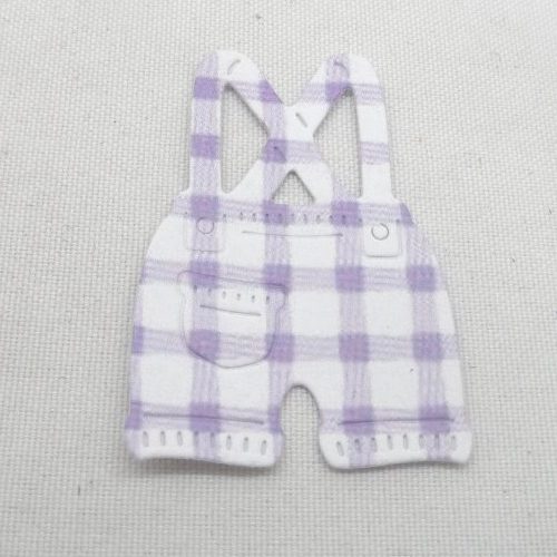 N°13 short à bretelles en papier  vichy  violet et blanc   vêtement enfant  découpage