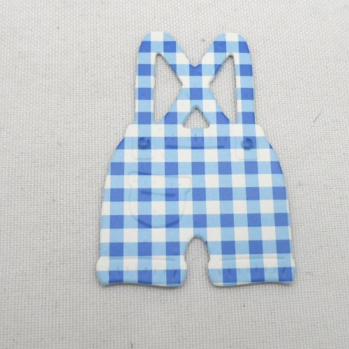 N°13 short à bretelles en papier vichy  bleu et blanc  vêtement enfant  découpage