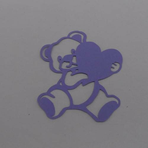 N°1 ourson avec un cœur  en papier violet n°4 découpage  fin