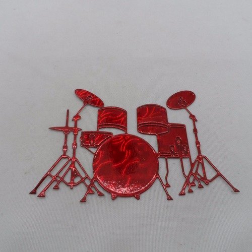 N°878  d'une batterie en papier rouge métallisé avec reflets dessin  instrument de musique