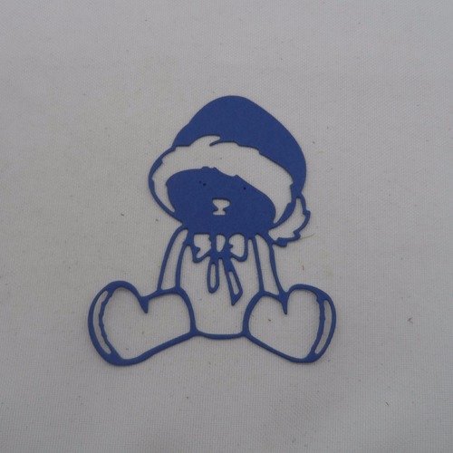 0 n°879 ours avec bonnet et nœud  en papier  bleu marine  embellissement 